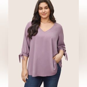 BloomChic Plus Size 3XL Plain Knotted Sleeve V Neck Blouse us22-24